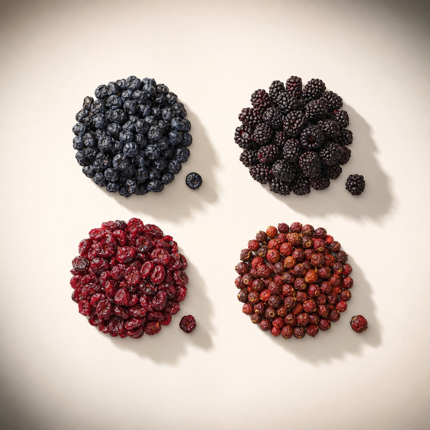 Dried Berries — Four discs, one of each berry