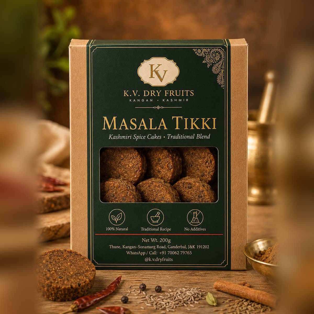 Masala Tikki — Three cakes stacked, one stood on edge