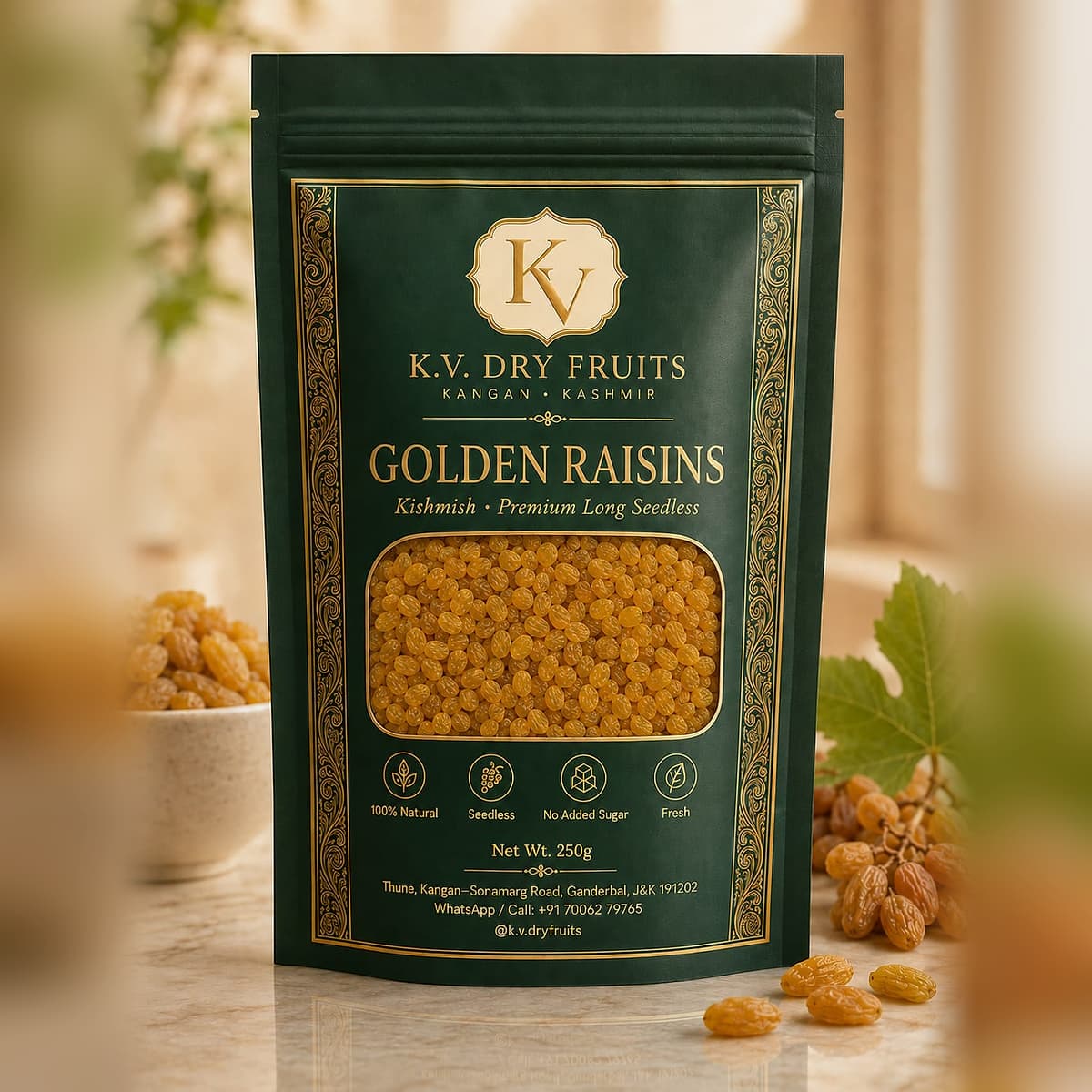 Raisins — Two clean circular mounds — kishmish and munakka