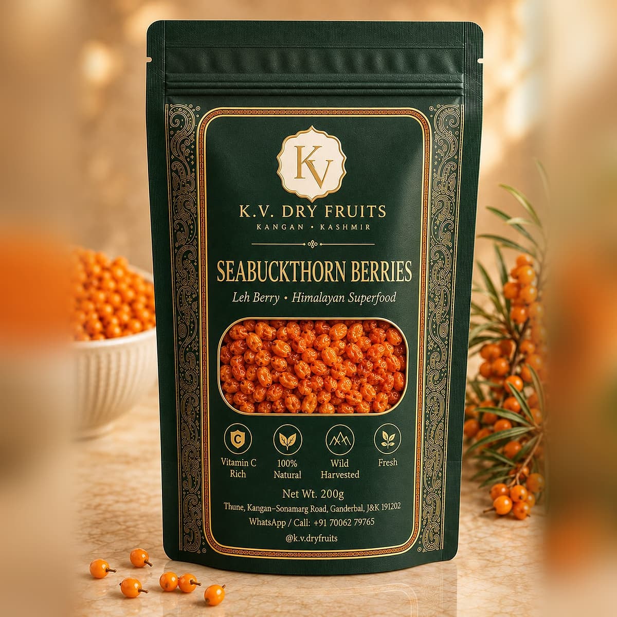 Seabuckthorn Berries — Orange berries packed into a disc